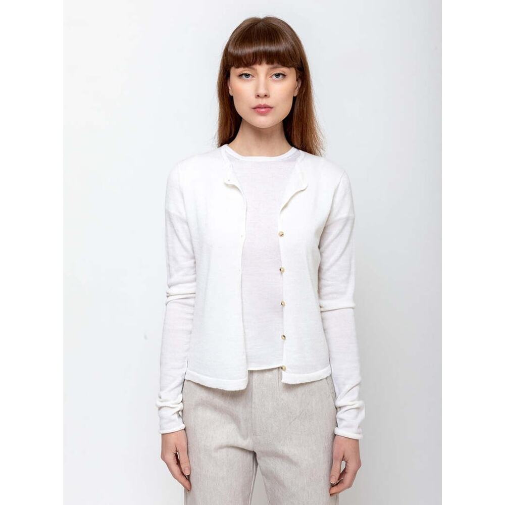 Lauren Manoogian Womens Super Fine Crewneck Cardigan White Small NWT MSRP:$370